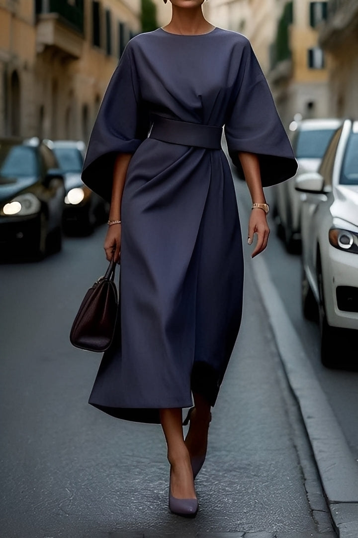 Nicole - Elegante Vestido Midi com Mangas Lanterna para Mulheres
