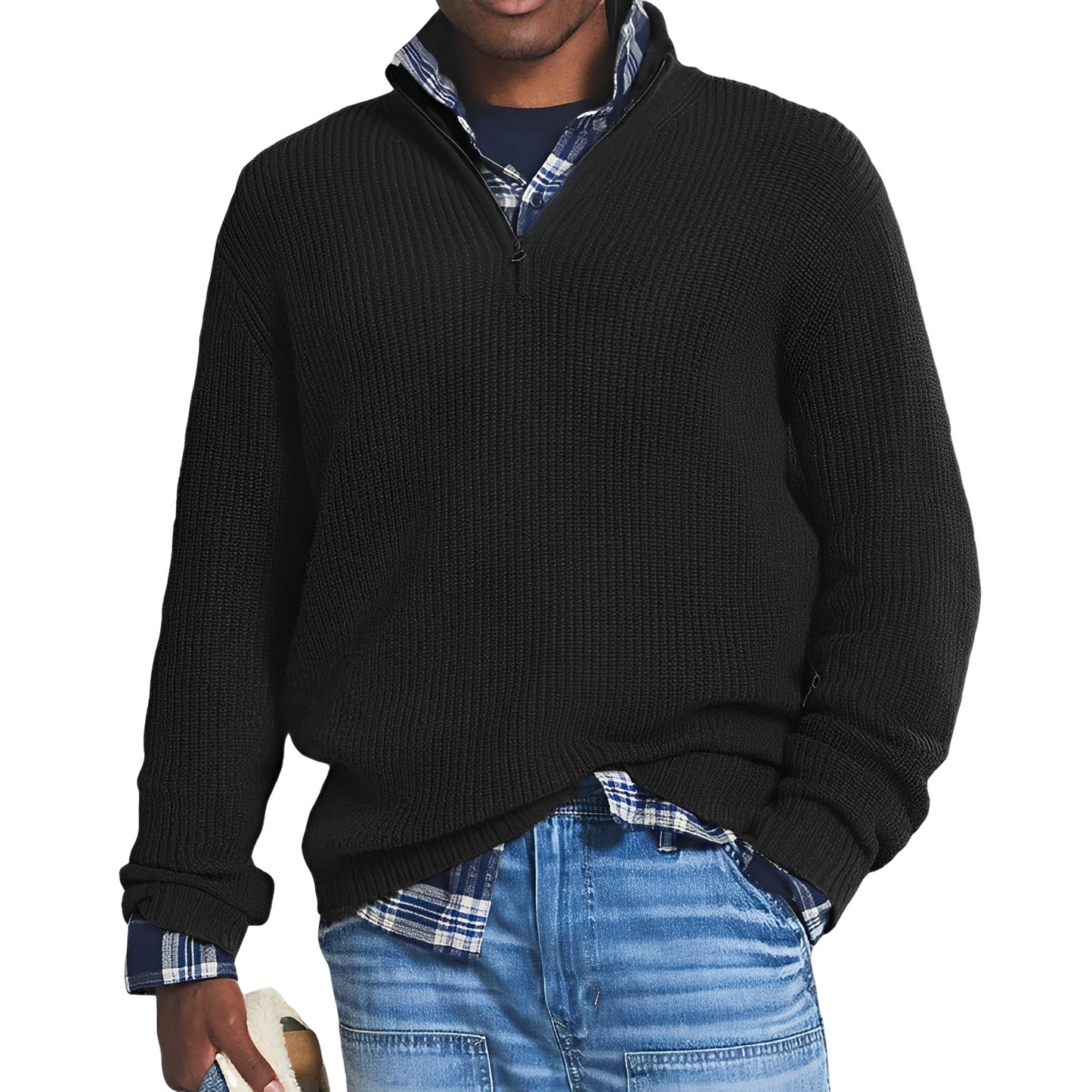 Jeffrey - Vintage Sweater with Quarter Zip for Men