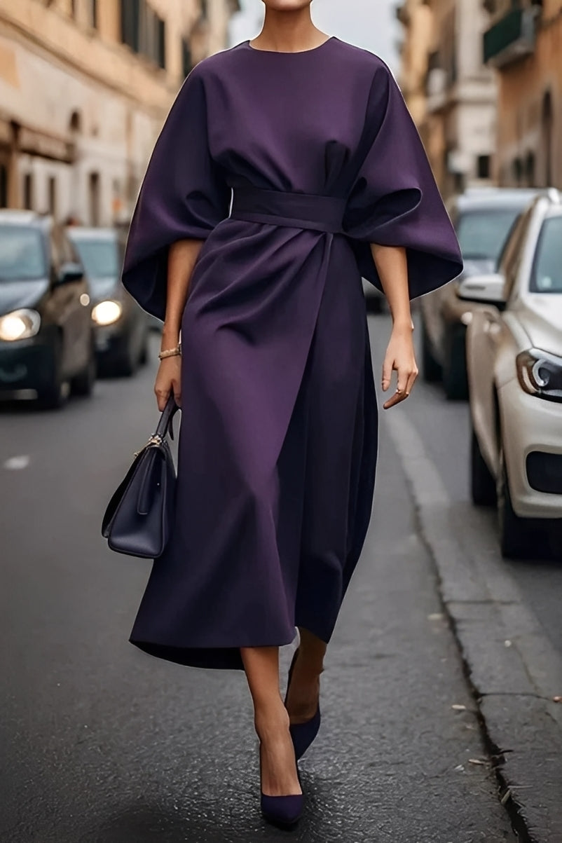 Nicole - Elegante Vestido Midi com Mangas Lanterna para Mulheres