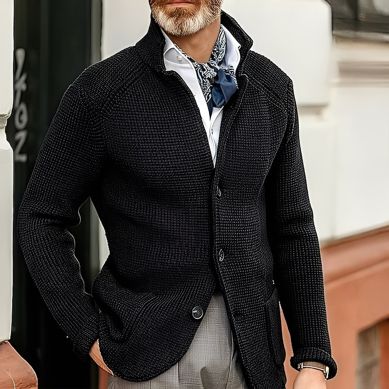 Kayden - Elegante Cardigan com Gola Alta para Homens