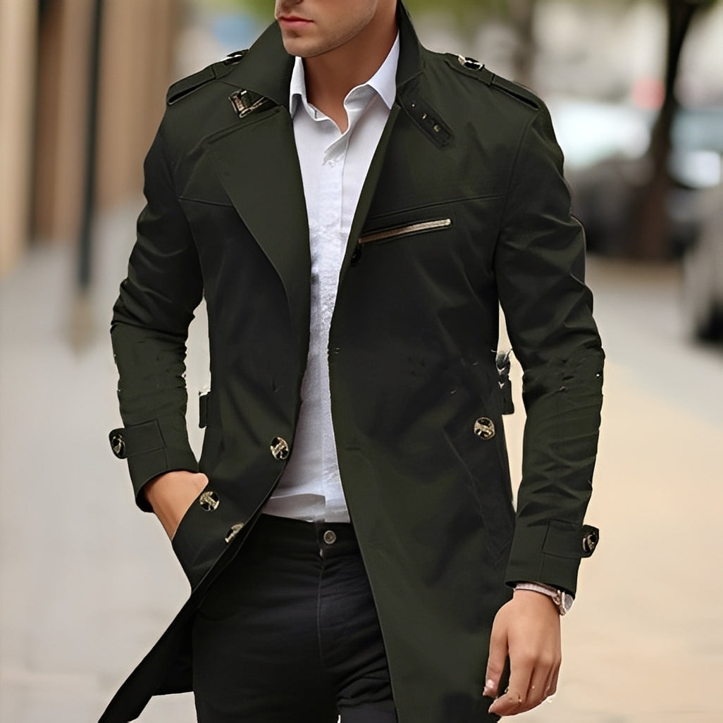 Derrick - Elegante Trenchcoat com Gola de Reverso para Homens