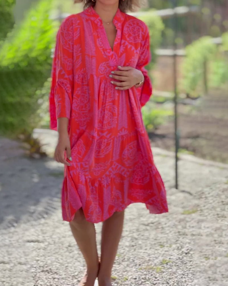 Mia – Vestido com mangas estampa boho geométrica