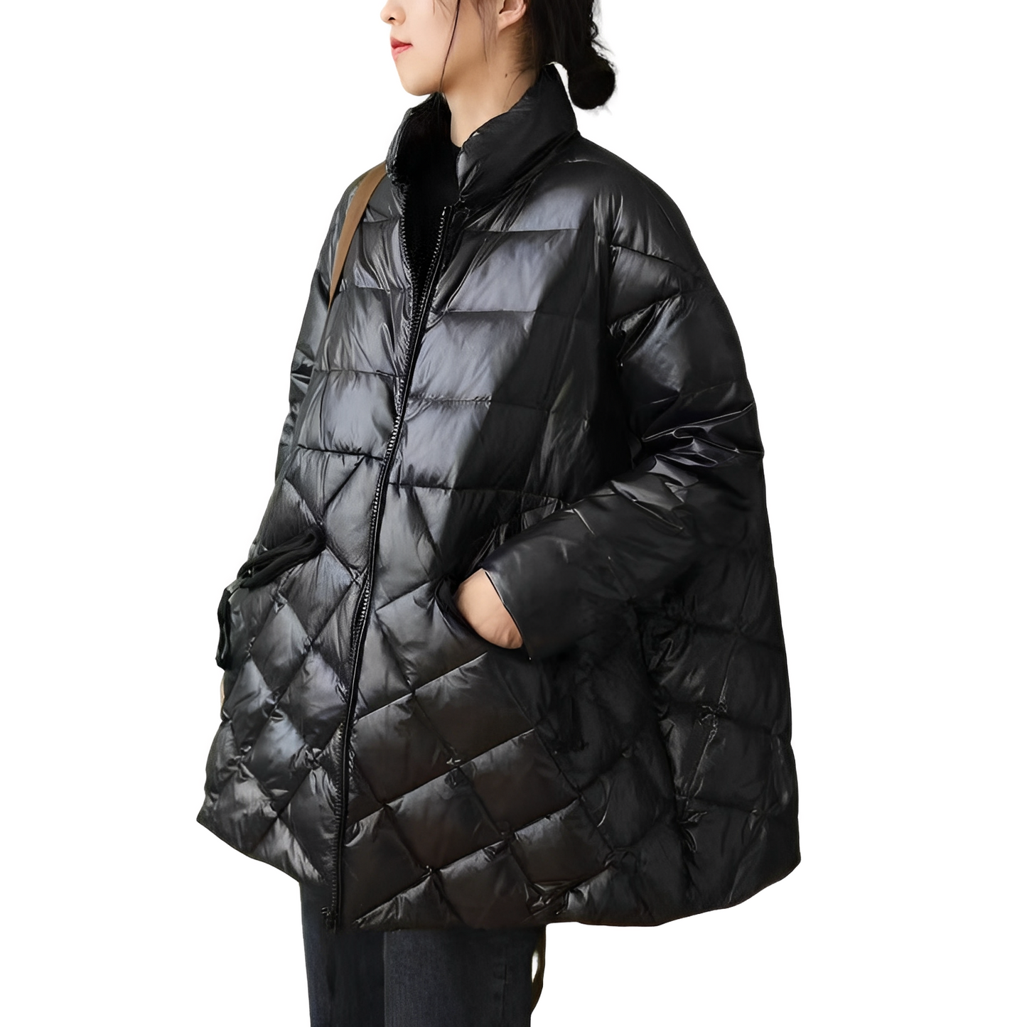 Amanda - Casaco de penas em tamanho grande com bolsos para mulheres