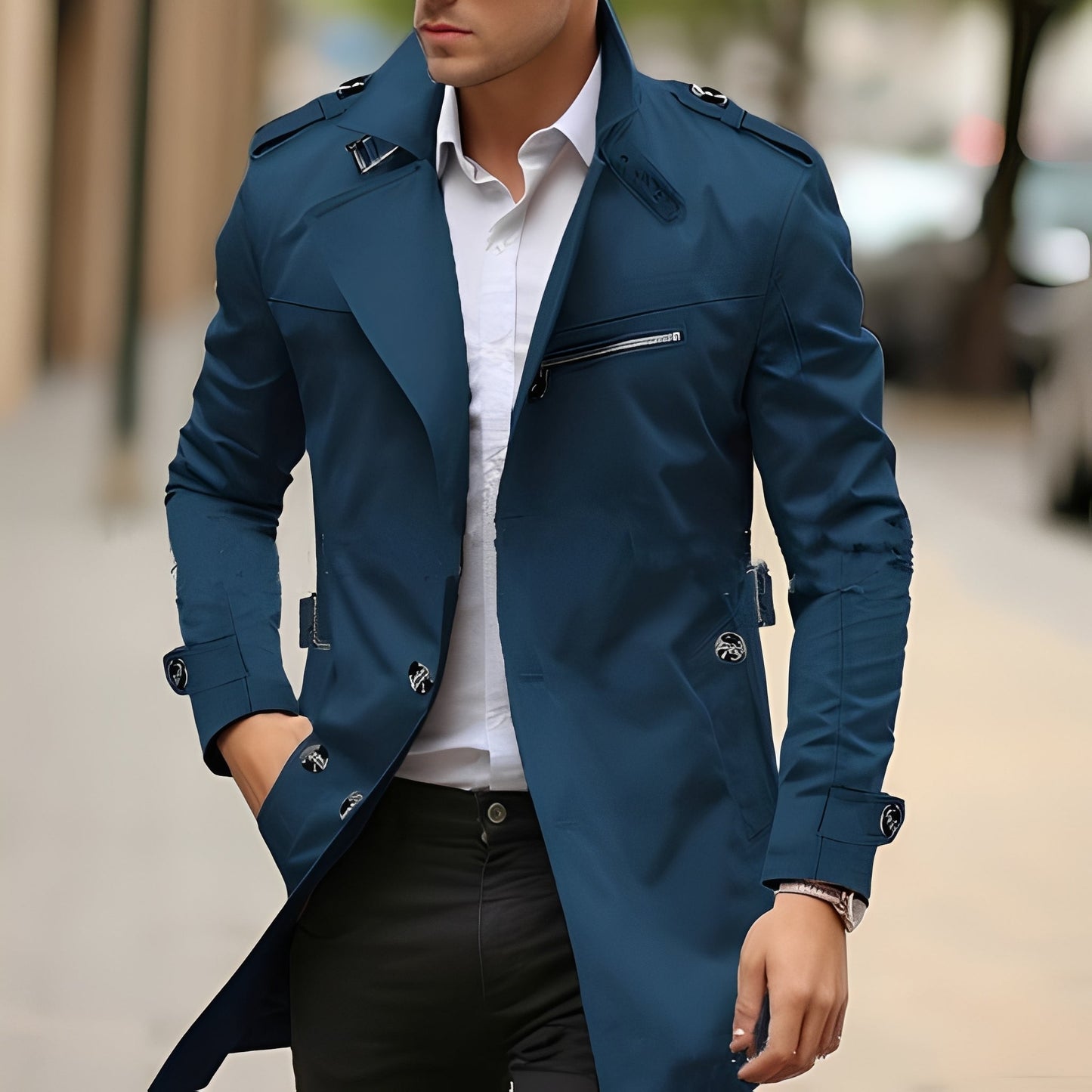 Derrick - Elegante Trenchcoat com Gola de Reverso para Homens