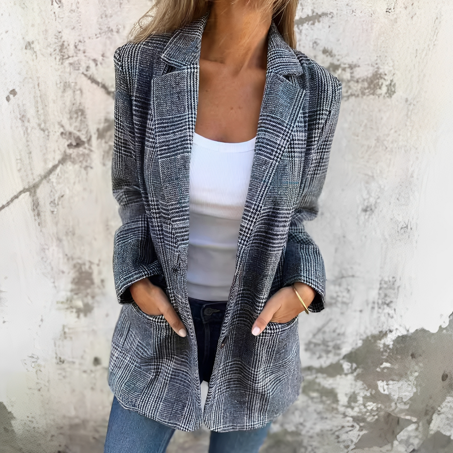 Ellen - Blazer Formal com Padrão Xadrez para Mulheres