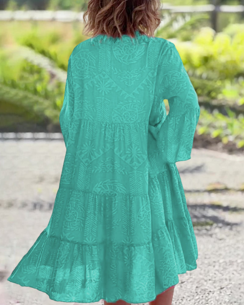 Mia – Vestido com mangas estampa boho geométrica