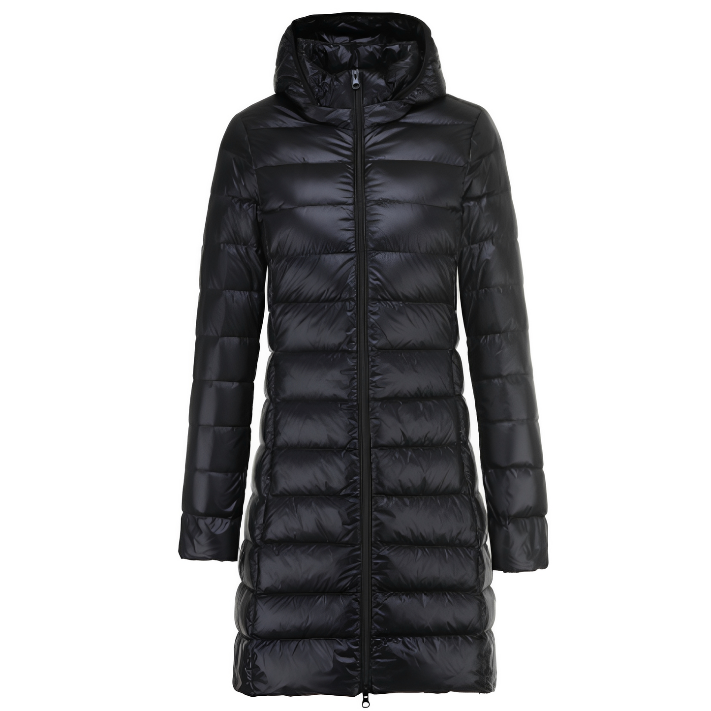 Charlotte - Elegant long feather coat with hood for women