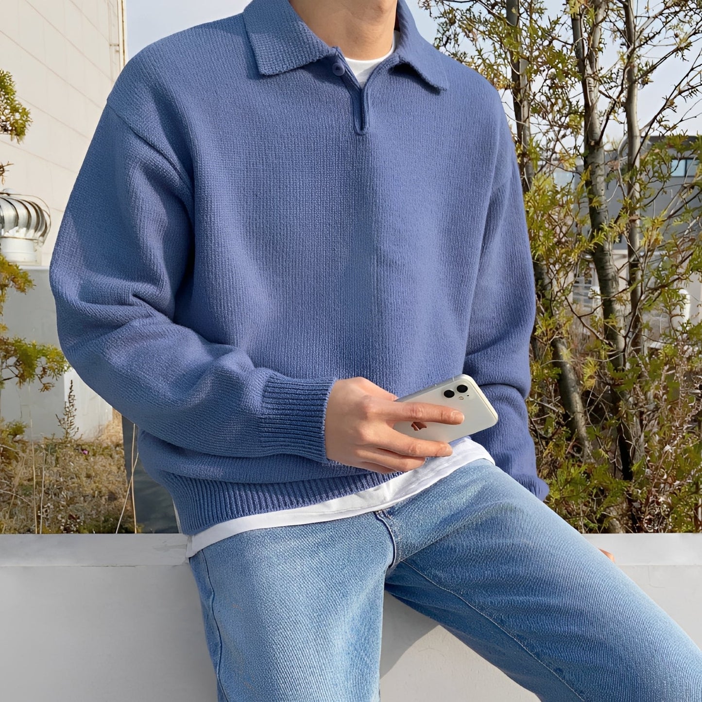 Gino - Modern Wool Sweater with Half Zipper Closure for Men