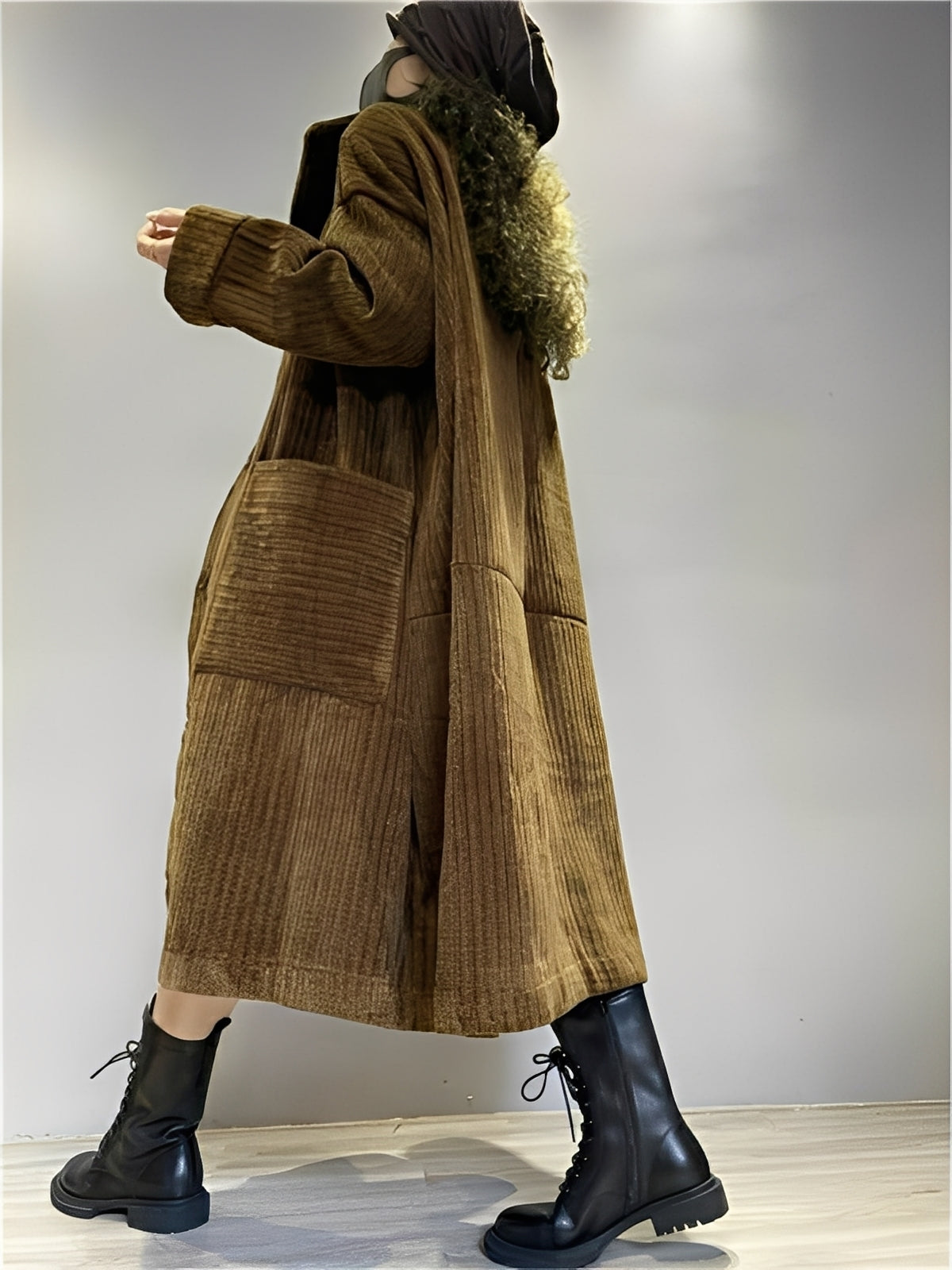 Alethea - Casual long corduroy jacket with pockets for women