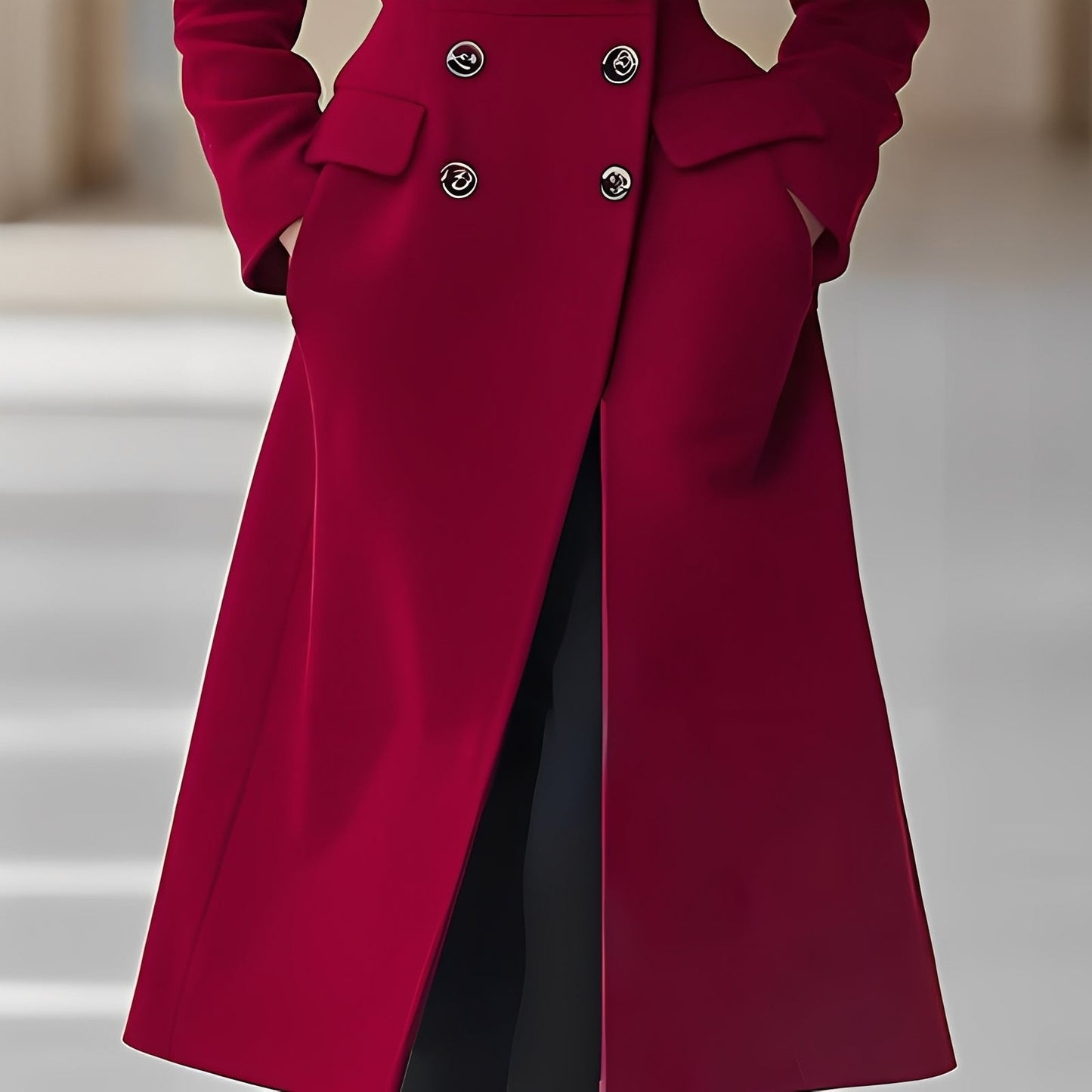 Chrissy - Modern long double-breasted coat for women