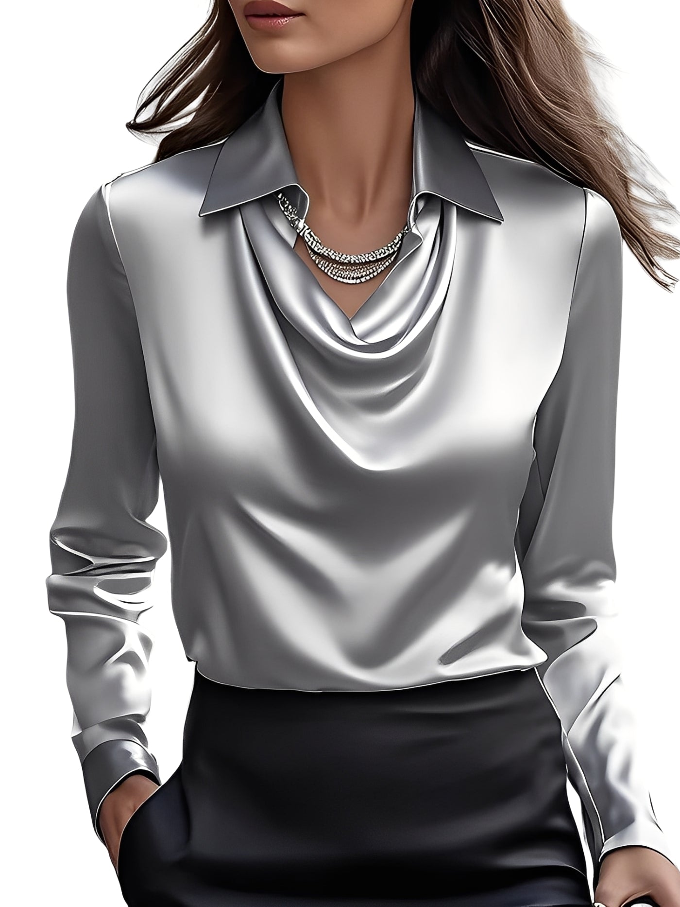 Dionne - Elegante Blusa de Manga Longa de Seda para Mulheres