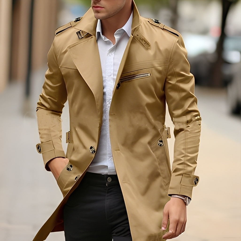 Derrick - Elegante Trenchcoat com Gola de Reverso para Homens