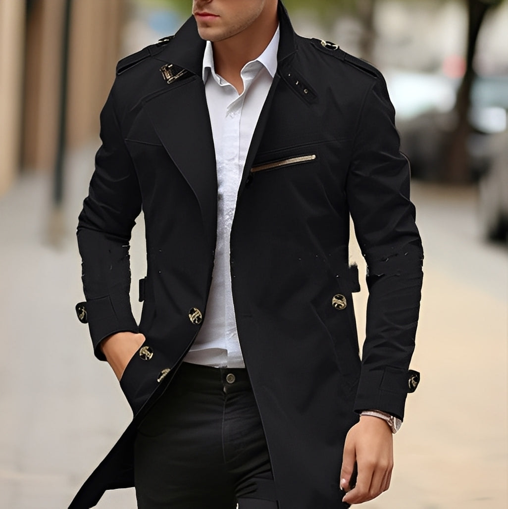 Kendrick - Elegant Overcoat with Turn-Down Collar for Men