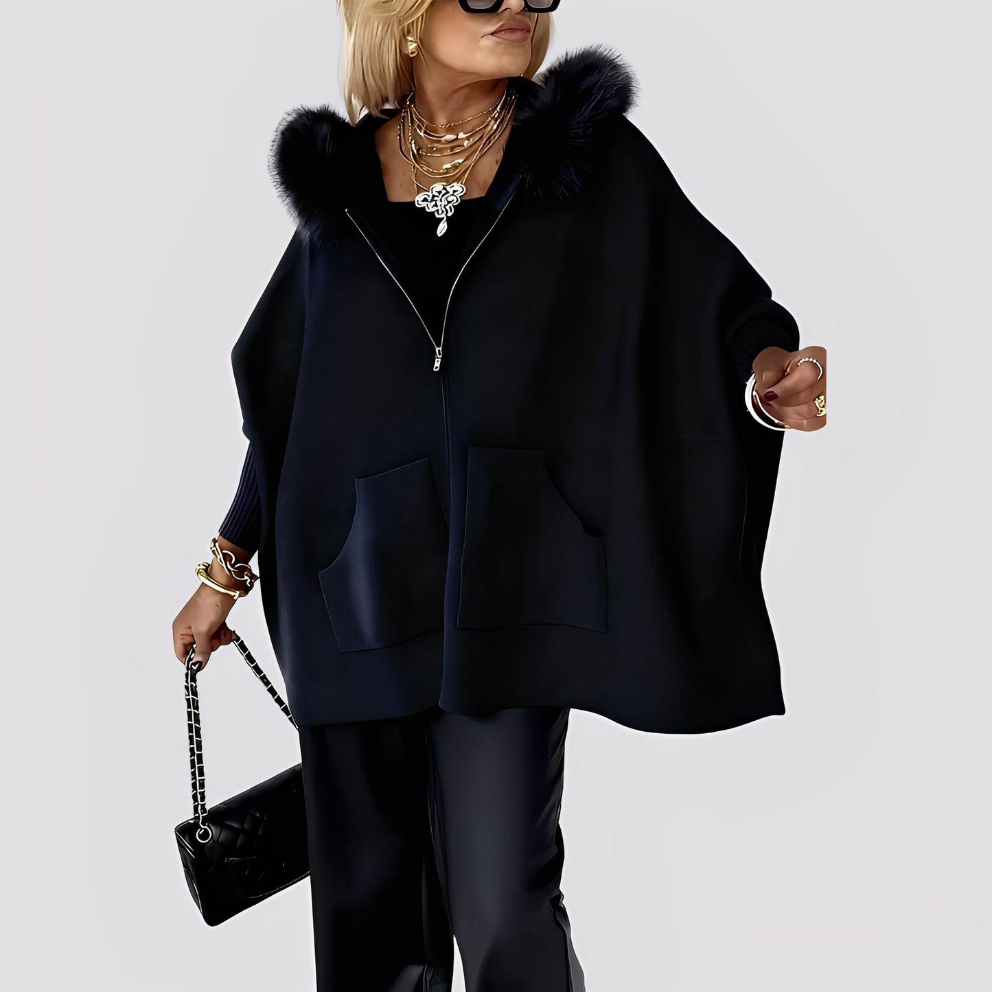 Elvena - Casaco de Pelo Sintético com Capuz para Mulheres