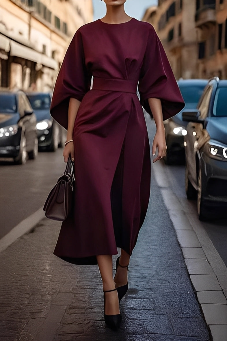 Nicole - Elegante Vestido Midi com Mangas Lanterna para Mulheres