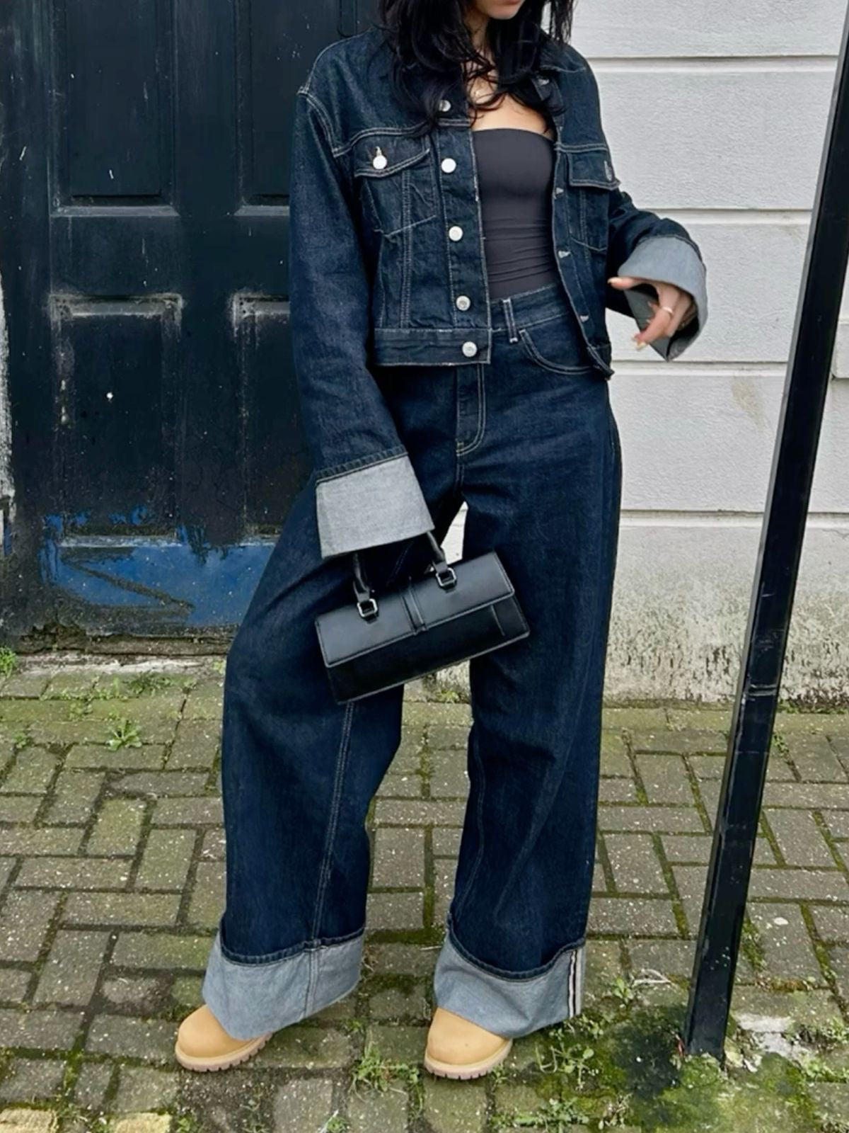 Clara – Conjunto Jeans com Jaqueta Trucker & Jeans Cintura Alta