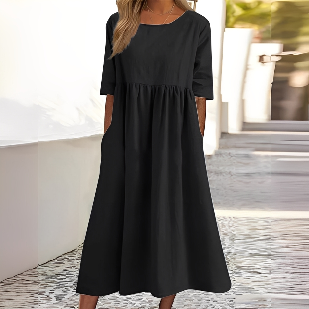 Sylvette - Vestido de algodão para mulher com decote redondo