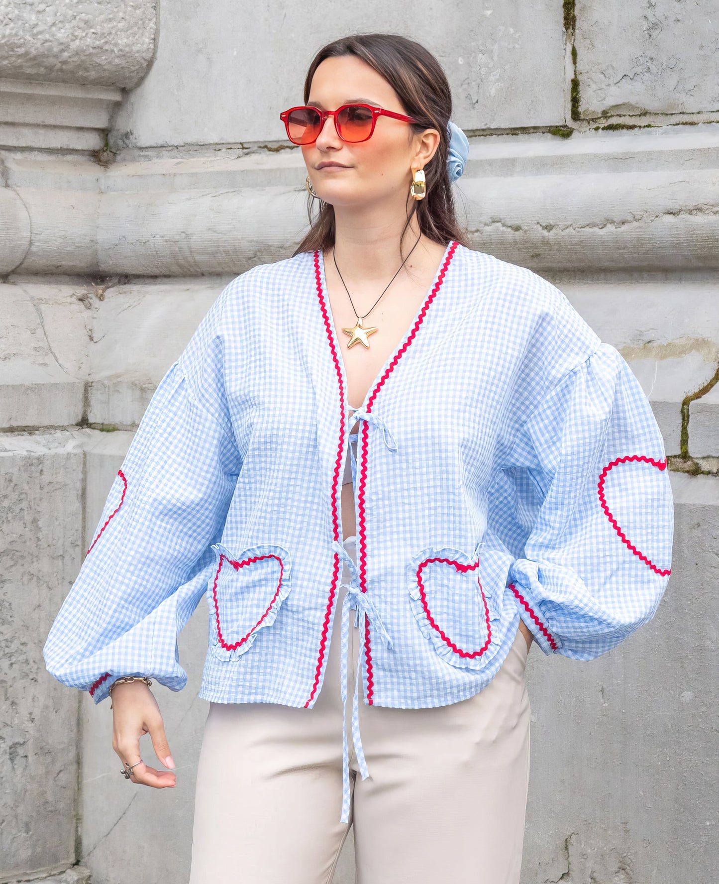 Claudia – Blusa Gingham com Laço