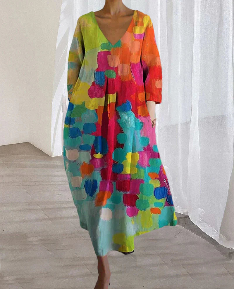 Noemi – Vestido Largo com Estampa Artística