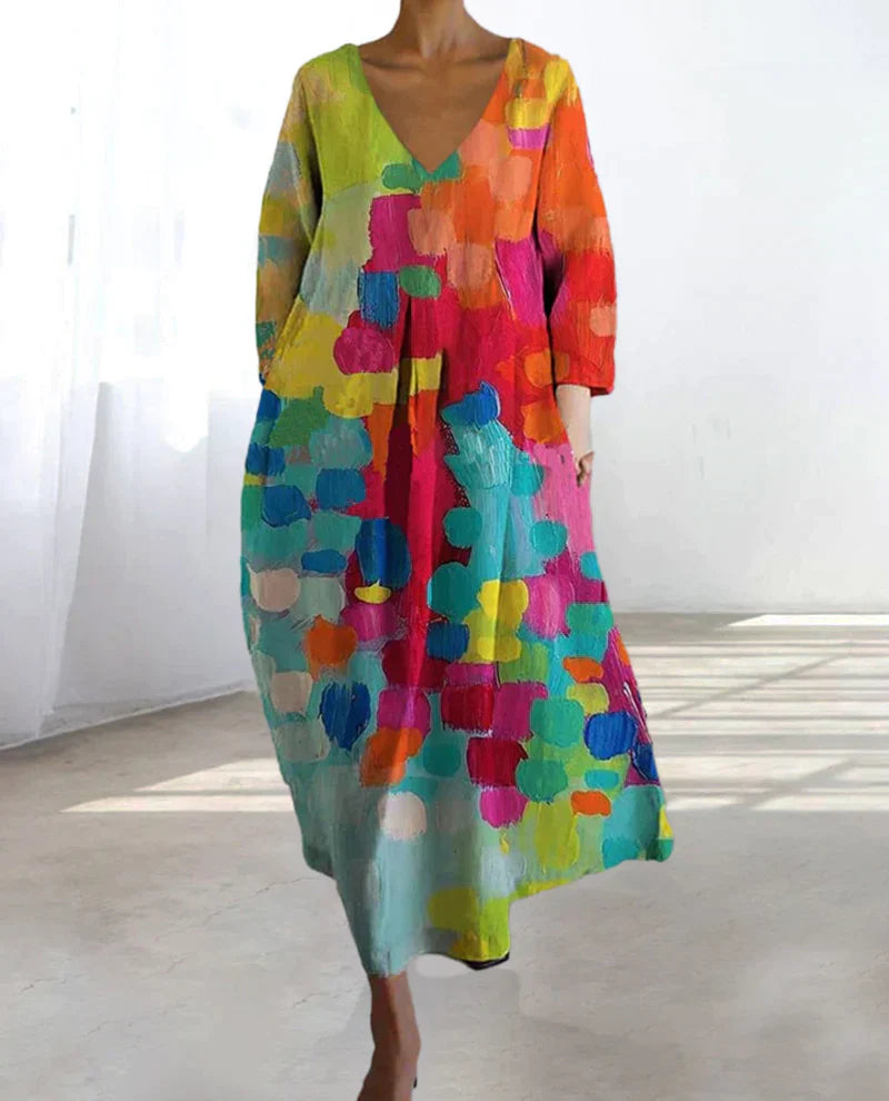 Noemi – Vestido Largo com Estampa Artística