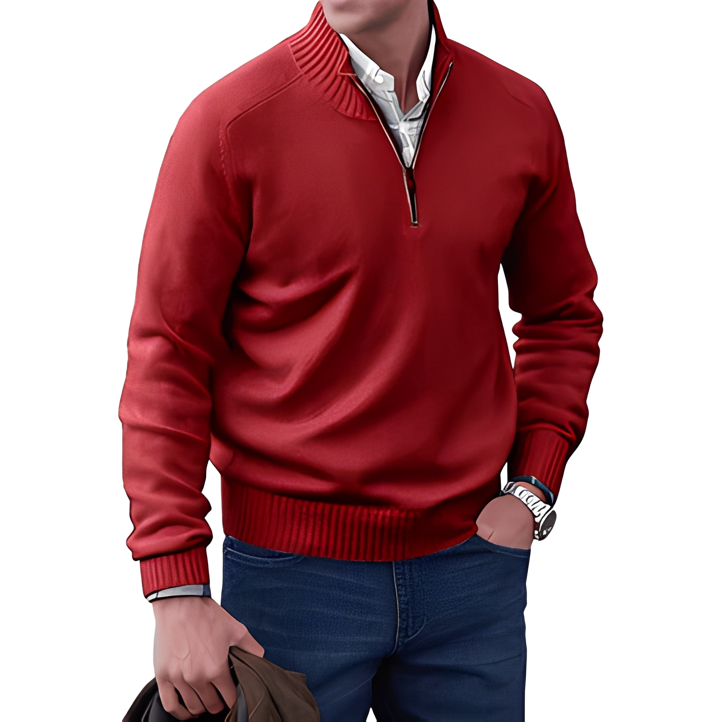 Khirvy - Elegant pullover with half zipper for man