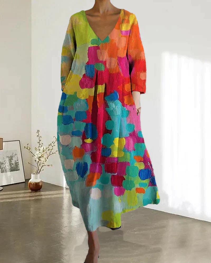 Noemi – Vestido Largo com Estampa Artística