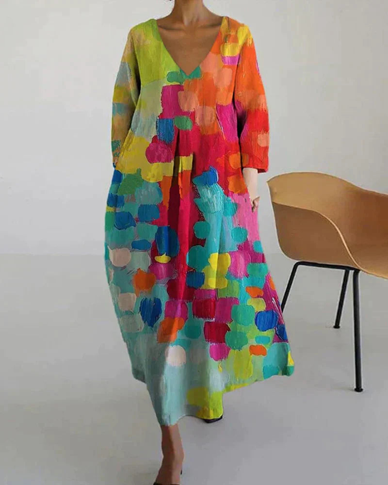Noemi – Vestido Largo com Estampa Artística