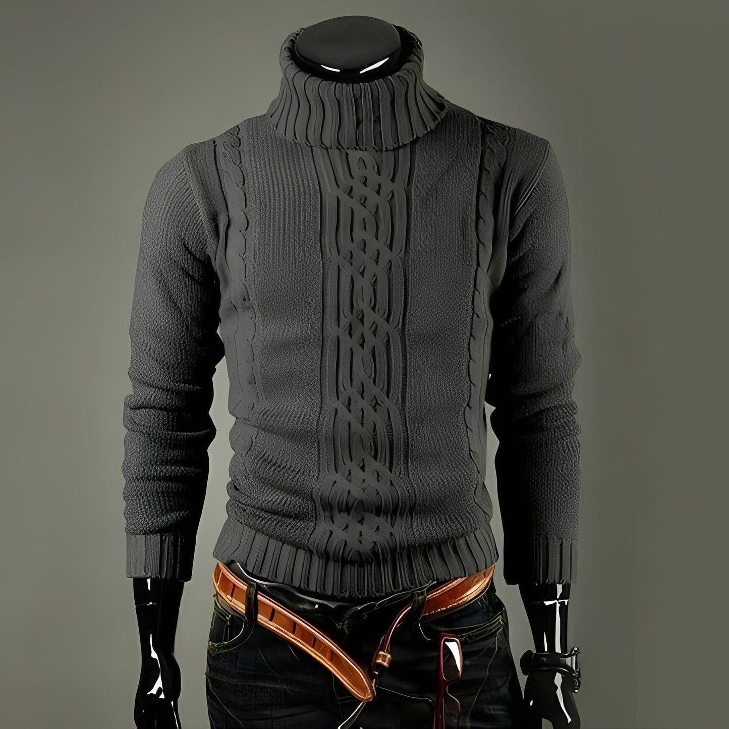 Oliver - Elegant Cotton Knit Sweater with High Collar for Men