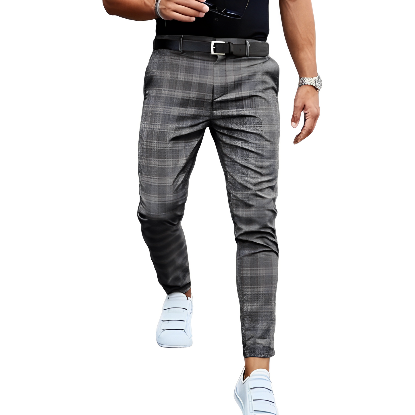 Deacon - Calça Slim Fit Casual com Padrão Xadrez para Homens