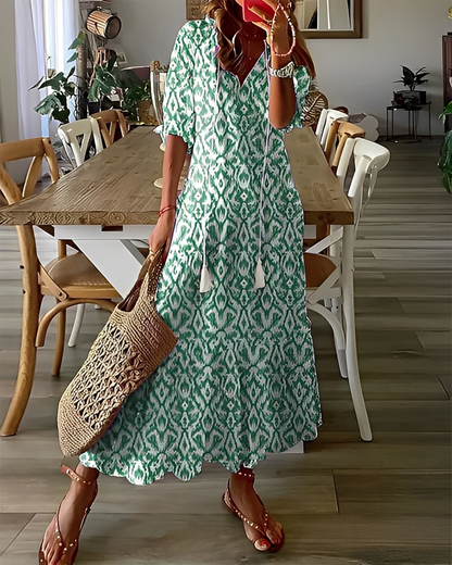 Domitille - Vestido elegante com decote em V solto para mulher