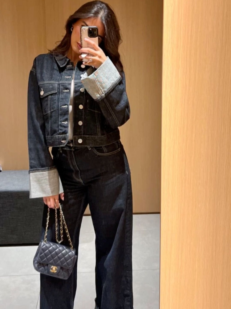 Clara – Conjunto Jeans com Jaqueta Trucker & Jeans Cintura Alta