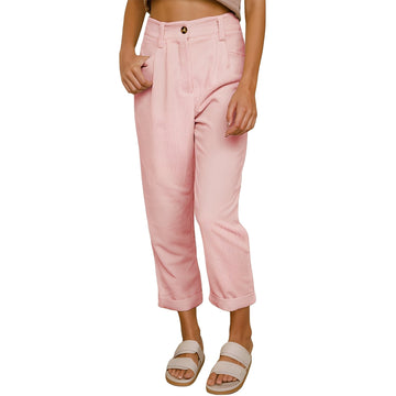 Hannah - Calça feminina casual de corduroy com cintura alta