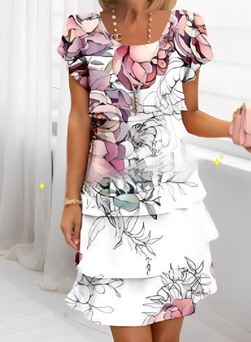 Caroline - Vestido estiloso com babados e mangas curtas para mulheres