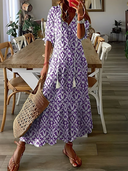 Domitille - Vestido elegante com decote em V solto para mulher