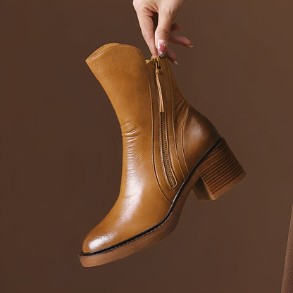 Pamella - Clássicos botas de couro até o tornozelo para mulheres