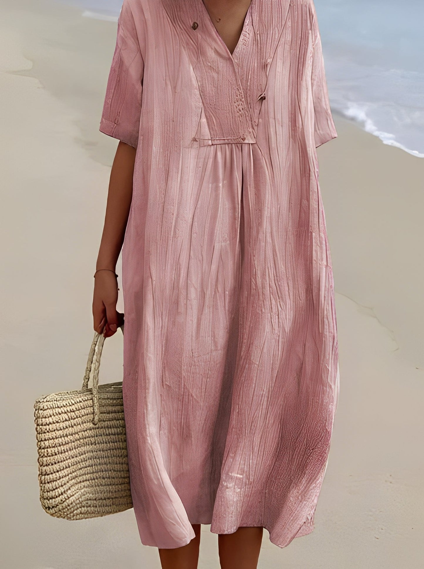 Leilani - Elegantes Leinenkleid mit V-Ausschnitt für Damen