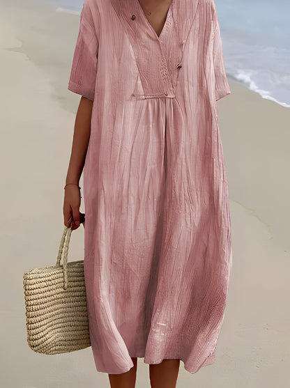 Leilani - Elegantes Leinenkleid mit V-Ausschnitt für Damen