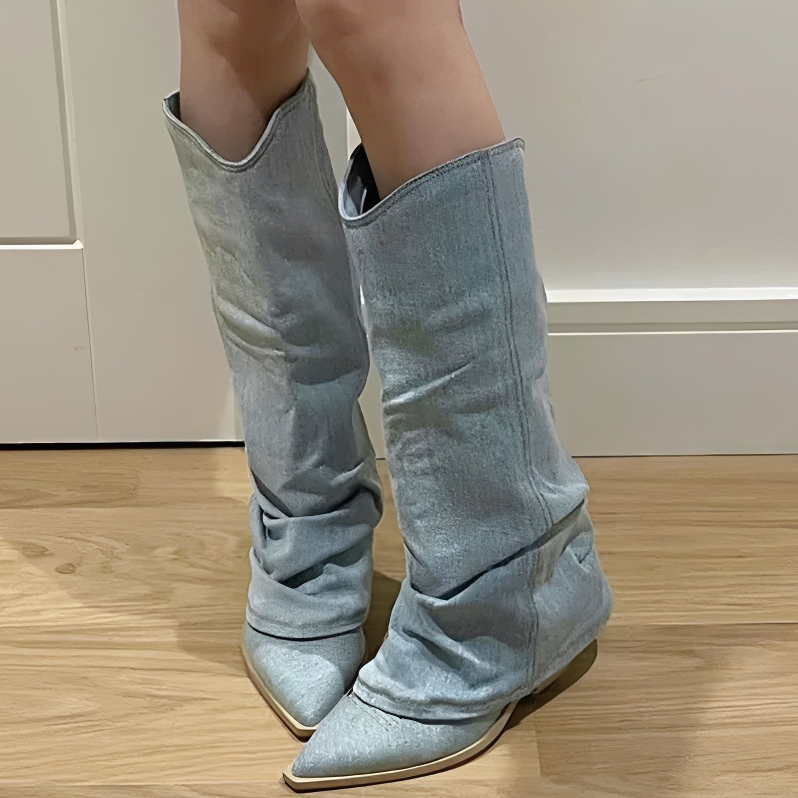 Josie - Elegantes botas de cano alto jeans para mulheres – Noalisboa.pt