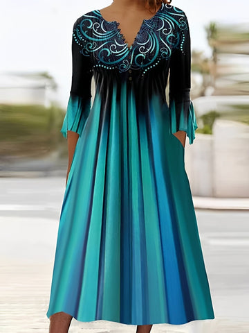 Bonnie - Vestido midi estiloso com mangas 3/4 para mulheres
