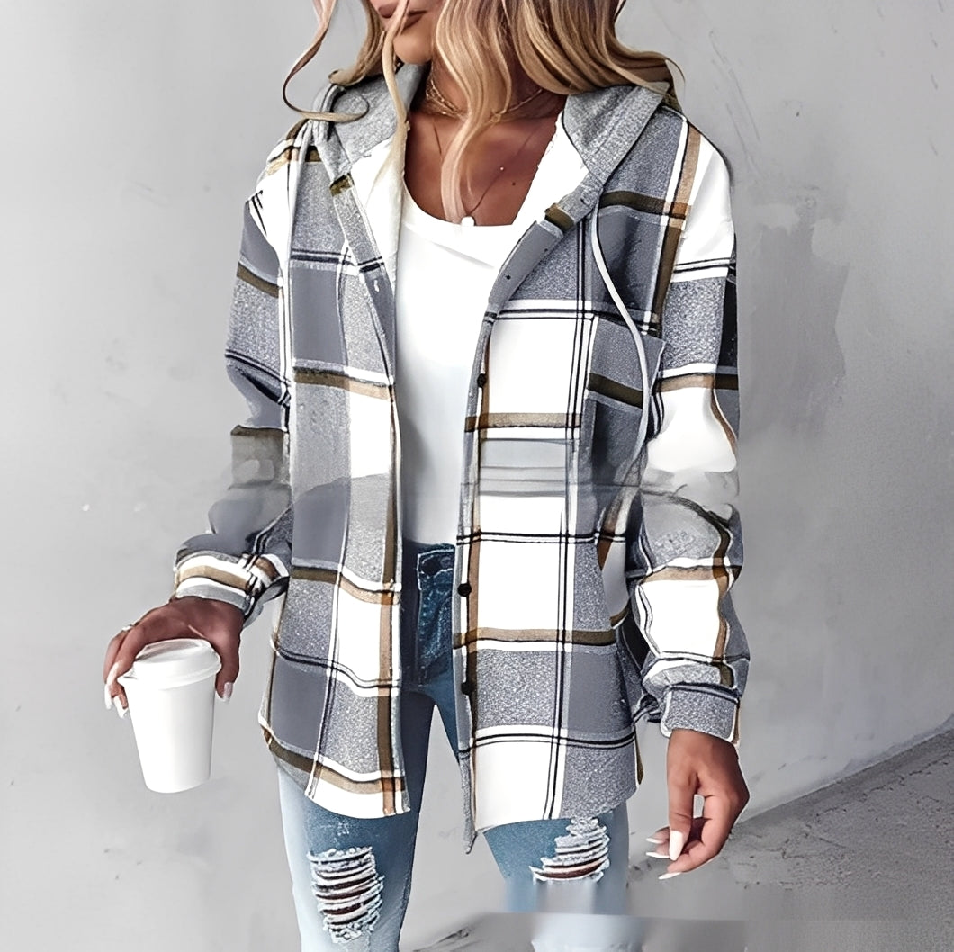 Éliette - Casaco com capuz xadrez de inverno para mulheres