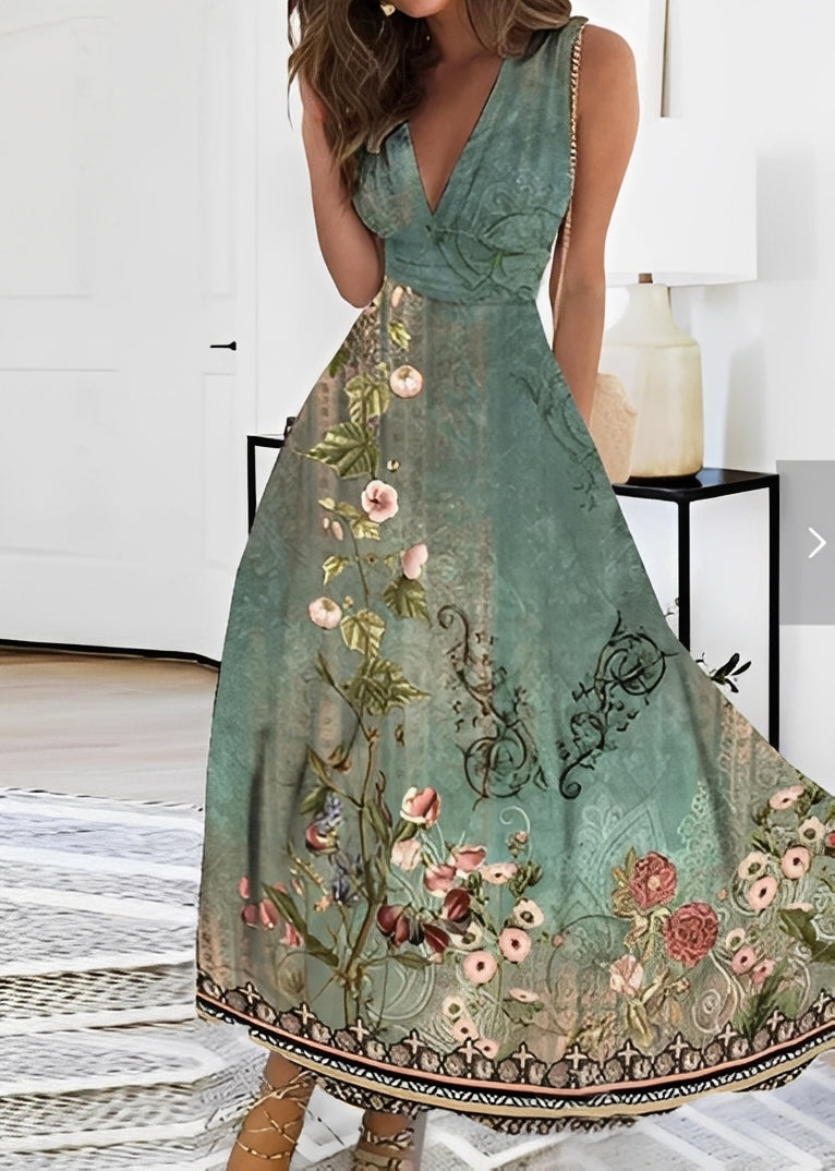 Kathryn - Vestido longo elegante com estampa floral para mulheres