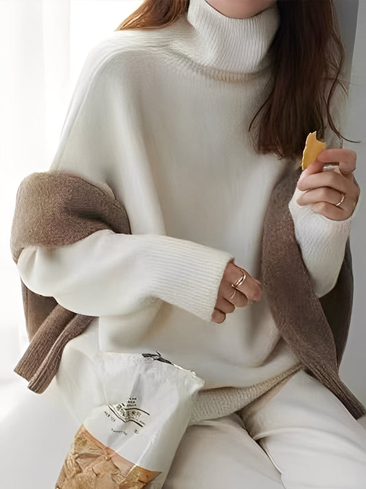 Adrienne - Elegante, solta, casaco de caxemira com gola alta