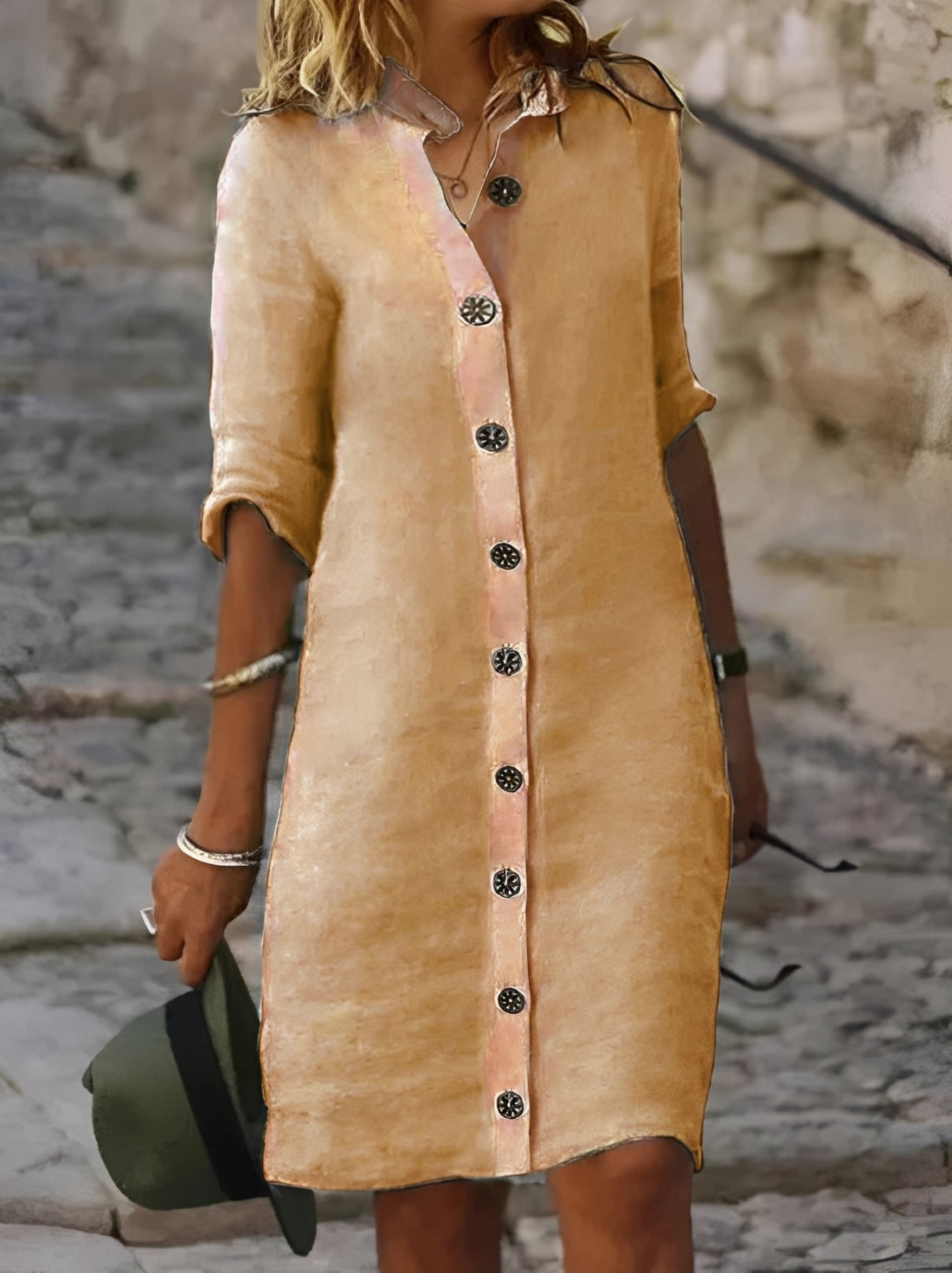 Paula - Vestido-camisa casual com mangas curtas para mulheres