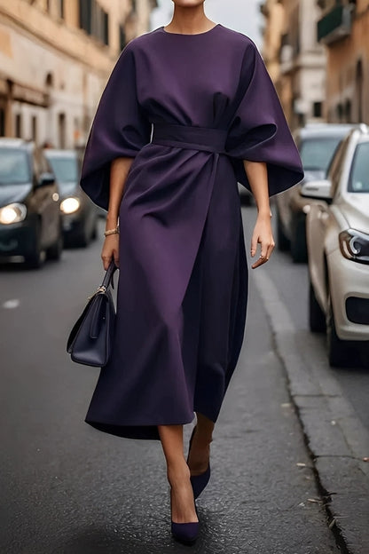 Nicole - Elegante Vestido Midi com Mangas Lanterna para Mulheres