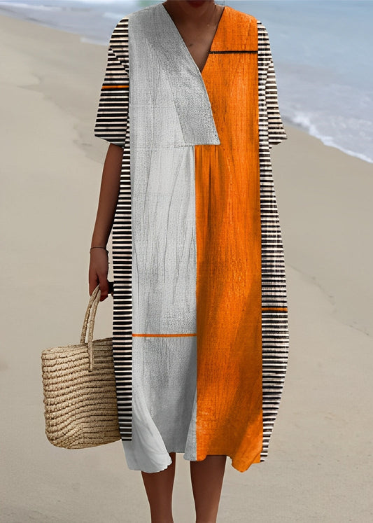 Leilani - Elegante vestido de linho com decote em V para mulheres