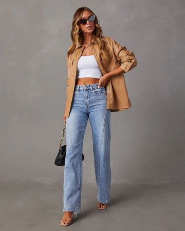 Rhian - Calças Jeans de Perna Larga Estilosas