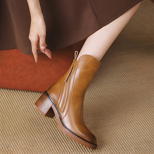 Pamella - Clássicos botas de couro até o tornozelo para mulheres