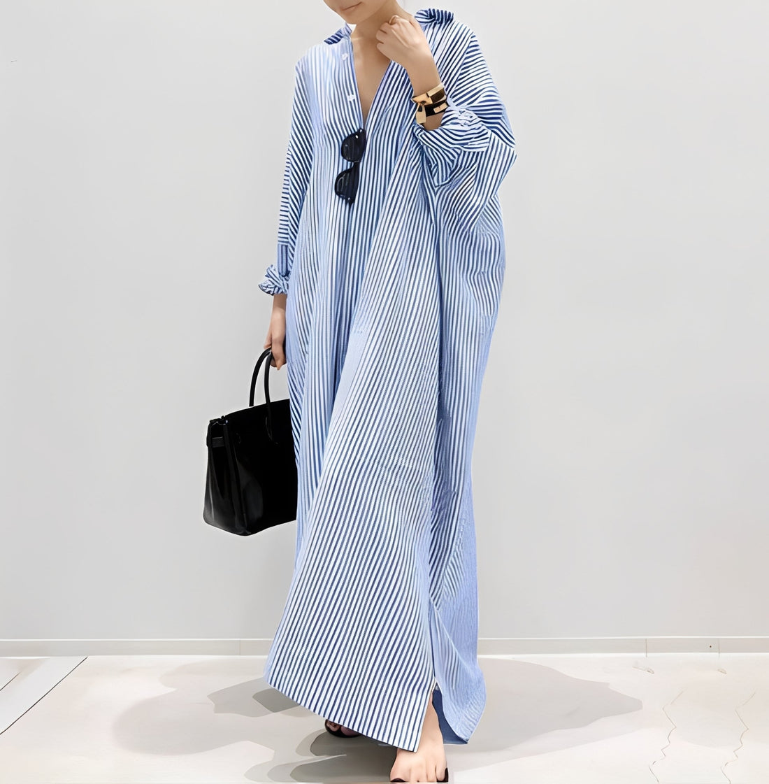 Jasmine - Vestido camisa listrado elegante para mulheres