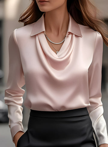 Terry - Blusa Formal de Manga Longa com Pregas