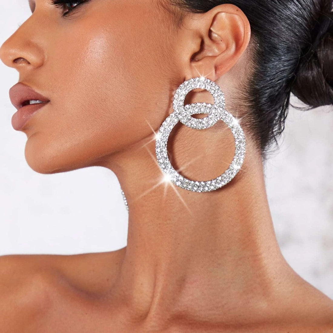 Brincos de argola com strass - Brincos incrustados com strass
